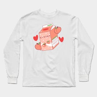Kawaii peach milk carton in anime aesthetic Long Sleeve T-Shirt